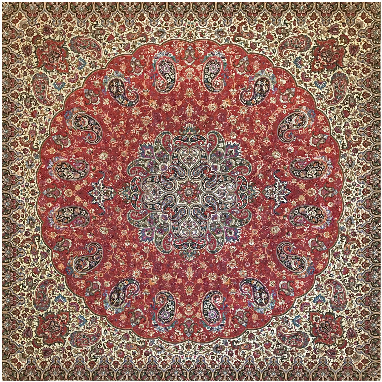 رومیزی ترمه ابریشمی خانه ترمه ایران طرح شاهپسند ممتاز کد 5525 سایز 100در100