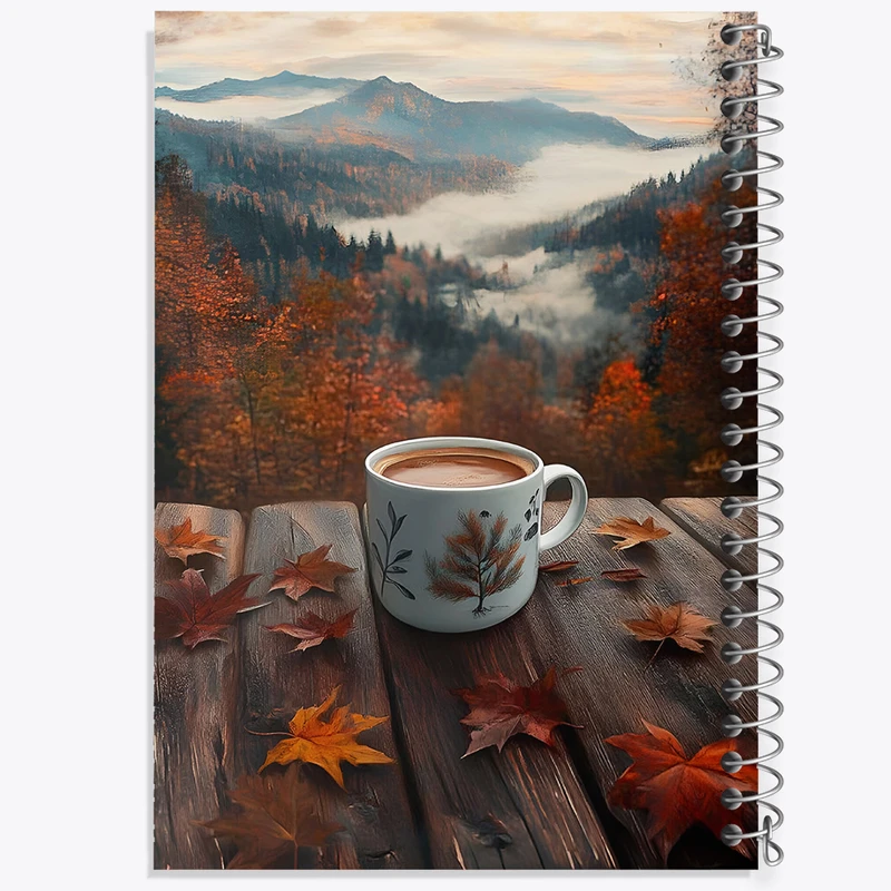 دفتر ژورنال نویسی 50 برگ خندالو مدل نقطه ای طرح فنجان قهوه و جنگل کد F7366