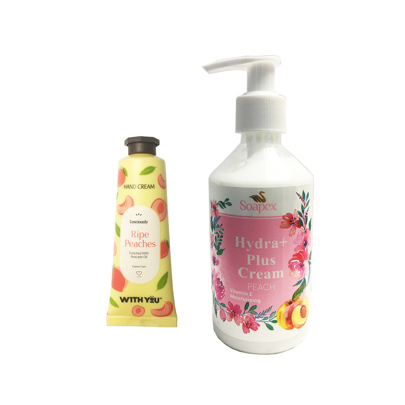 کرم آبرسان و مرطوب کننده سوپکس مدل هلو حجم 250 میلی لیتر به همراه کرم مرطوب کننده ویت یو مدل Ripe Peaches حجم 50 میلی لیتر 
