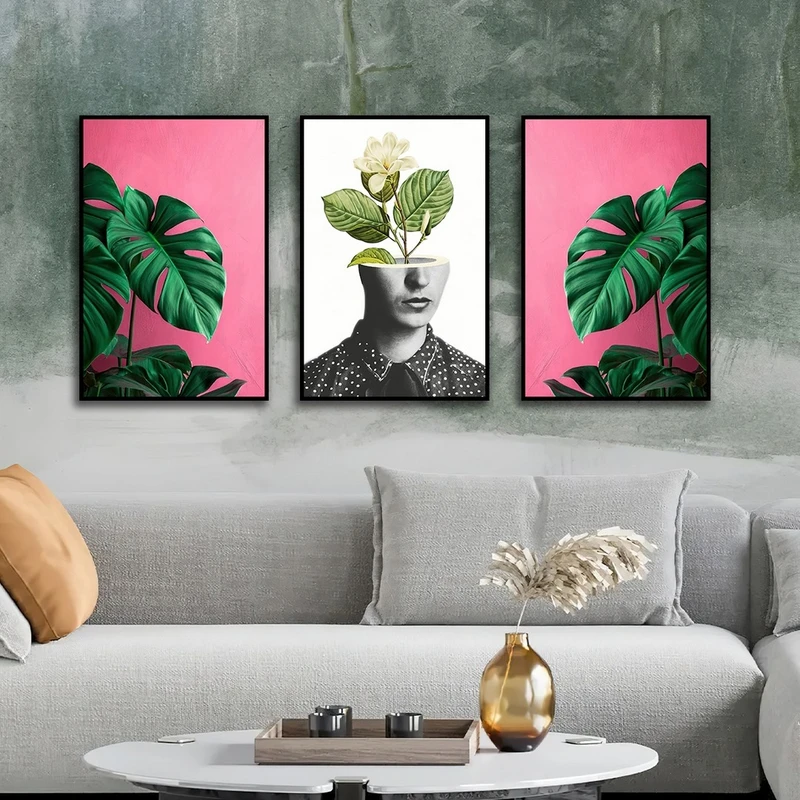 تابلو بکلیت طرح چهره و برگ انجیری مدل B-2705 مجموعه 3 عددی