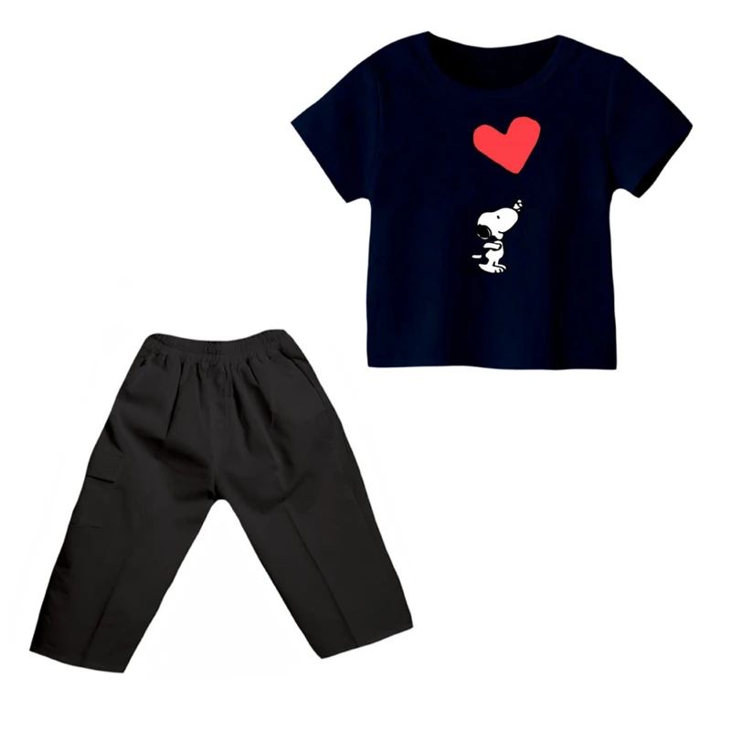 ست تی شرت و شلوارک دخترانه مدل اسنوپی کد ۴۴