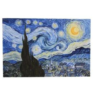 تابلو نقاشی رنگ روغن طرح شب پرستاره ونسان ونگوگ ۶۰*۸۰ کد ۱۴