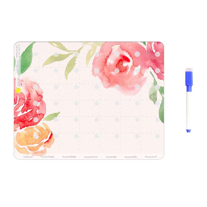 تخته وایت برد عرش دیس مدل پلنر یخچالی طرح کاشان سایز 29×20 سانتی متر به همراه ماژیک