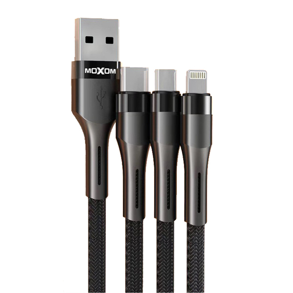 کابل تبدیل USB به لایتنینگ/USB-C/microUSB موکسوم مدل MX-CB48 طول 1.2 متر