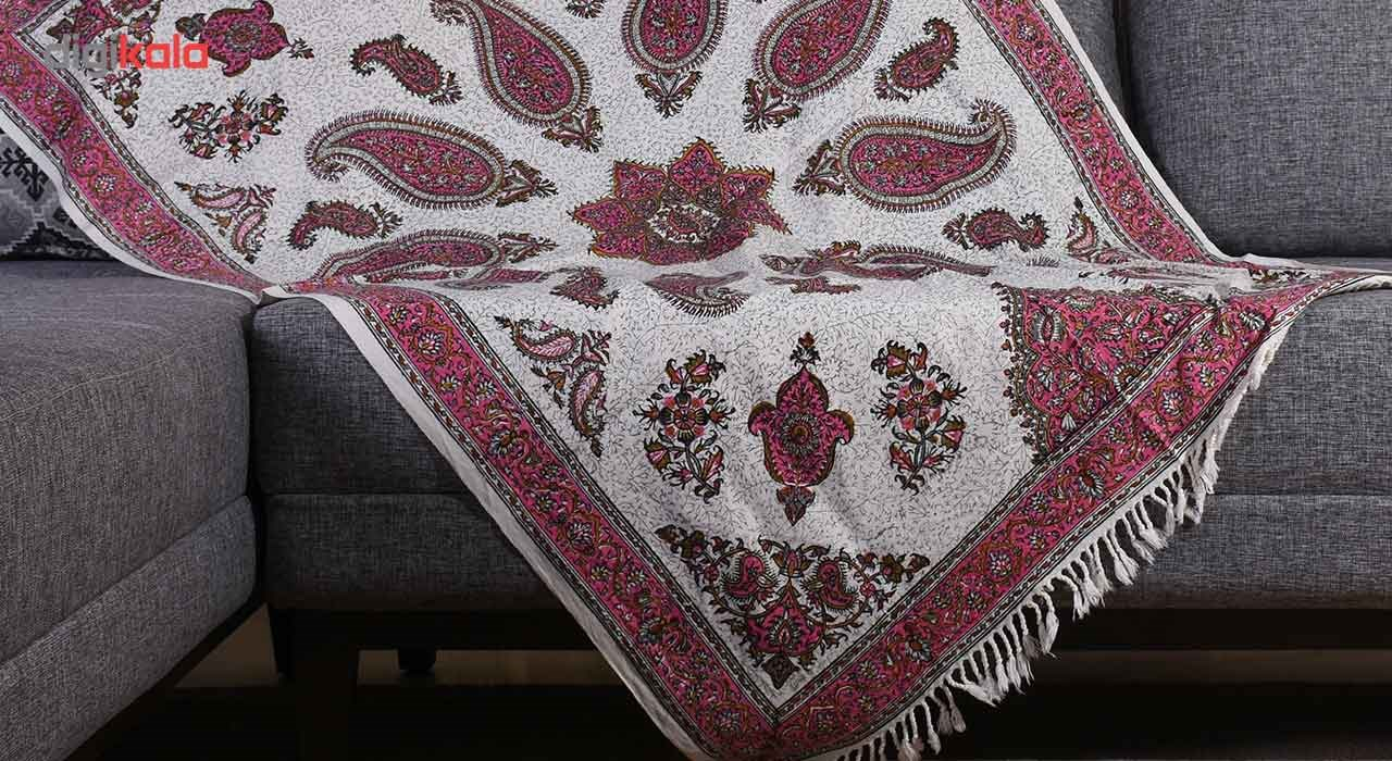 سفره قلمکار نرگس خانی درجه یک طرح خورشید صورتی مدل 01-17 سایز 100x150 سانتیمتر