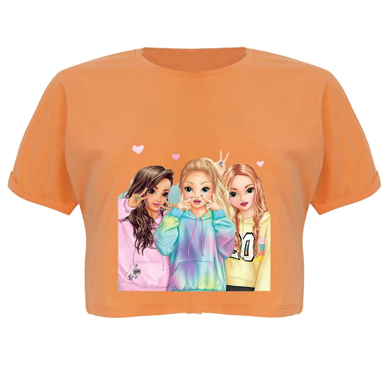 کراپ‌تاپ آستین کوتاه زنانه مدل GIRLS  کد P25 O