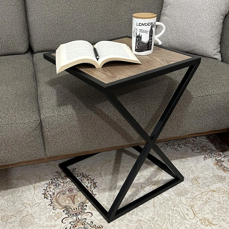 میز عسلی مربع با پایه فلز و صفحه ام دی اف مدل X40