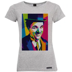تی شرت آستین کوتاه زنانه 27 مدل Charlie Chaplin Painting کد MH960