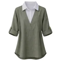 بلوز آستین سه ربع یقه برگردان زنانه مدل آلیس کد 2