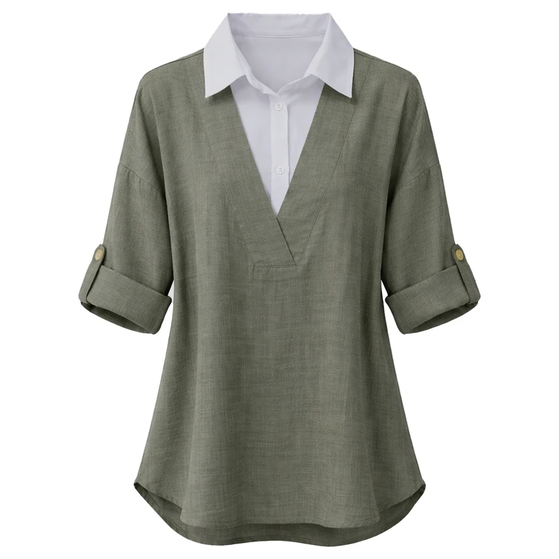 بلوز آستین سه ربع یقه برگردان زنانه مدل آلیس کد 2