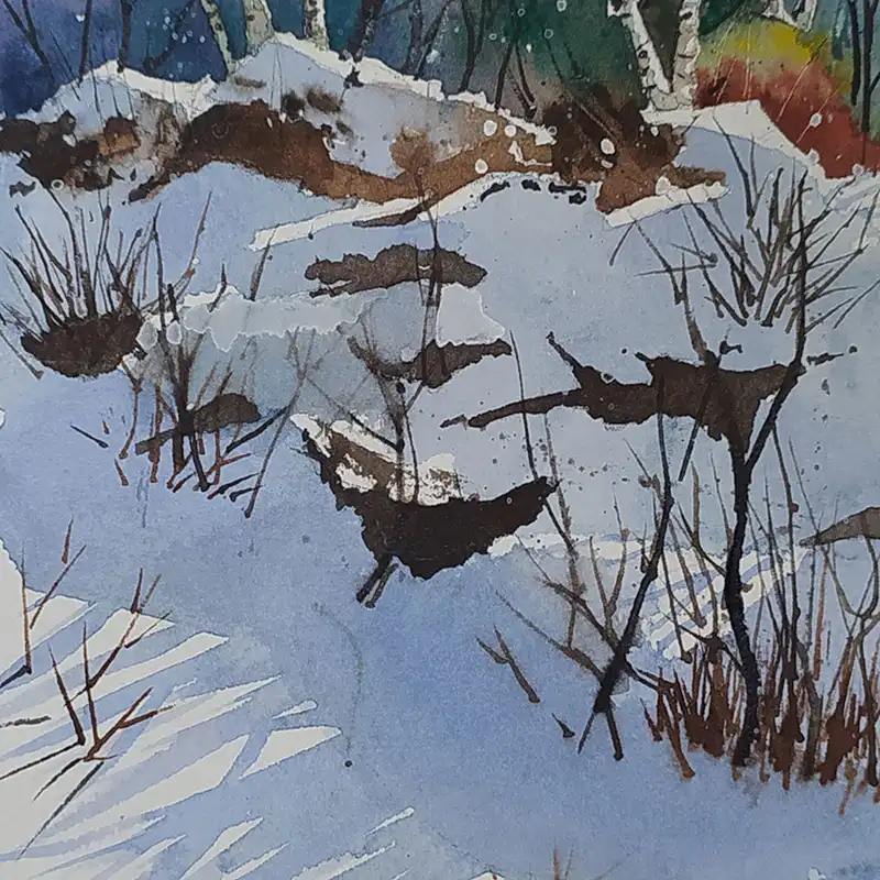 نقاشی آبرنگ طرح منظره برفی کد 29