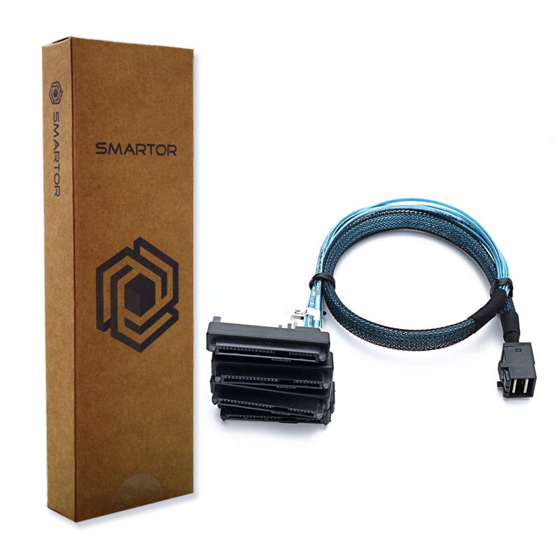 کابل تبدیل Mini SAS HD SFF-8643 به چهار 29pin SFF-8482 با تغذیه ساتا اسمارطور مدل SM155