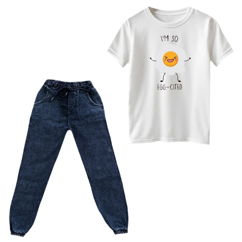 ست تی‌شرت و شلوار دخترانه مدل نیمرو