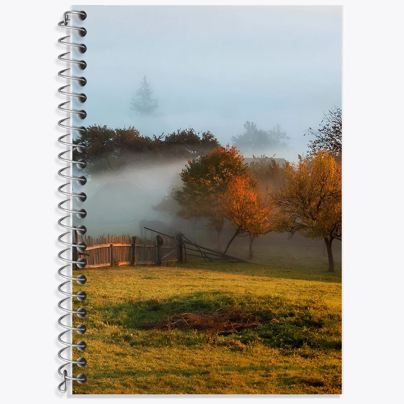 دفتر زبان 50 برگ خندالو مدل سه خط طرح منظره ی پاییزی کد F5261