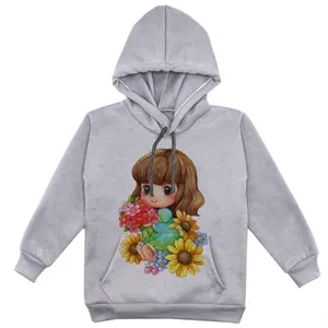 هودی دخترانه مدل دختر و گل F131 رنگ طوسی