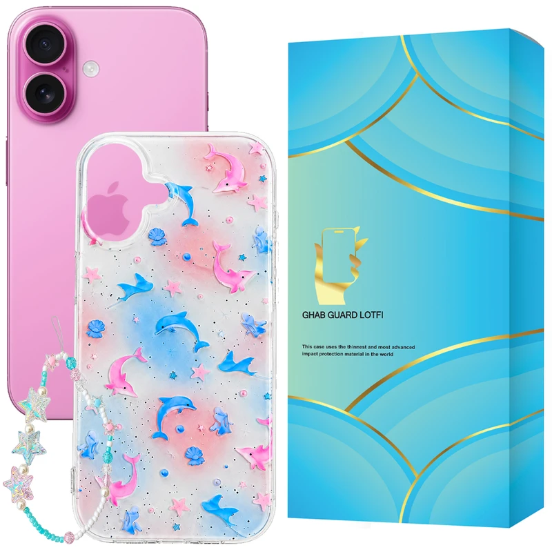 کاور قاب گارد لطفی مدل DOLPHIN مناسب برای گوشی موبایل اپل iPhone 16 به همراه بند آویز