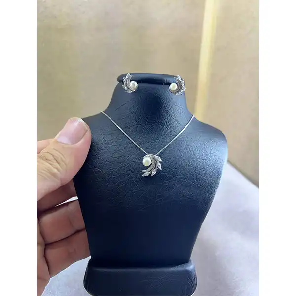 نیم ست نقره زنانه مدل مروارید و بال کد 548754