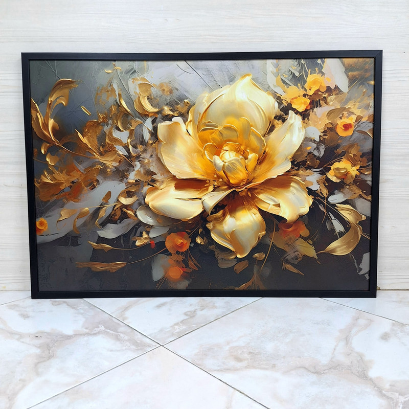 تابلو مدل دکوراتیو طرح گل سفید طلایی