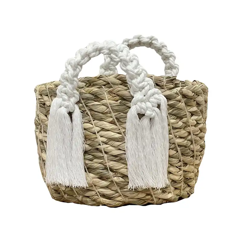 سبد حصیری مدل دسته مکرومه استوانه