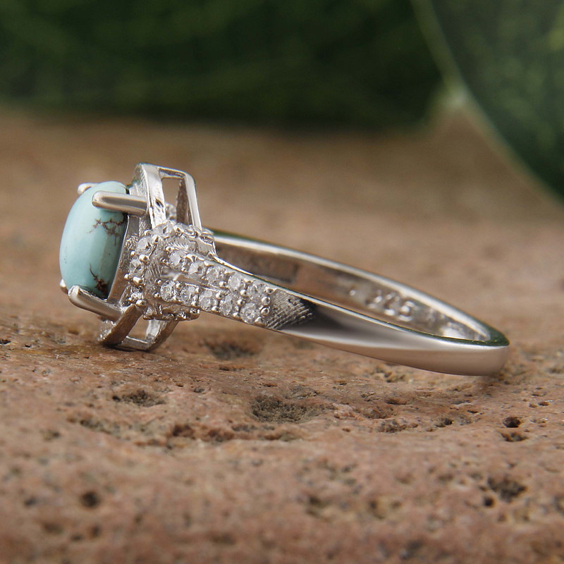 انگشتر نقره زنانه بازرگانی میلادی مدل سنگ فیروزه طبیعی نگین برلیان بدون ریزش آبکاری رادیوم کد AWR_1598