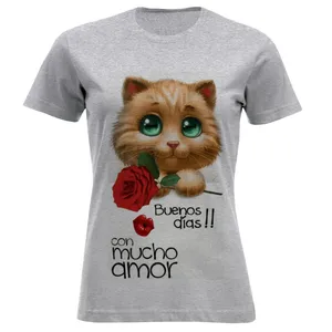 تی شرت آستین کوتاه زنانه مدل گربه و گل A27