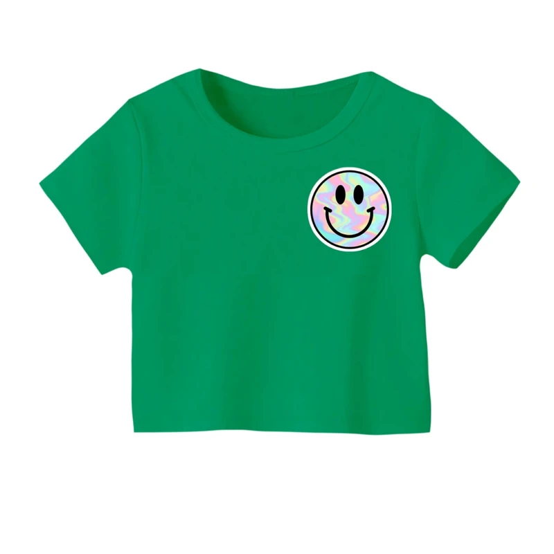 کراپ‌ تی‌شرت آستین کوتاه زنانه مدل لبخند