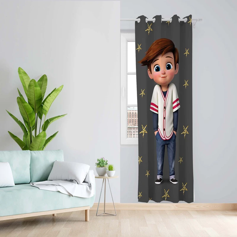 پرده طرح بچه رئیس مدل مخمل پانچی کد 4902 z سایز 140x200 سانتی متر