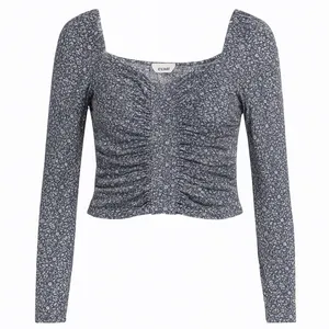 کراپ بلوز آستین بلند یقه خشتی زنانه مدل مخمل