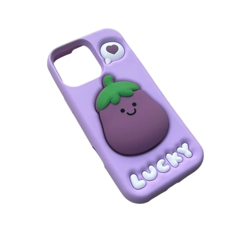 کاور مدل سلیکونی طرح بادمجان برجسته مناسب برای گوشی موبایل اپل Iphone 12 promax