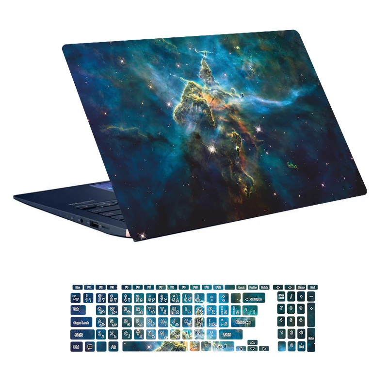 استیکر لپ تاپ توییجین و موییجین طرح Space کد 143 مناسب برای لپ تاپ 15.6 اینچ به همراه برچسب حروف فارسی کیبورد 