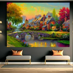 تابلو بوم طرح مخمل روستا مدل پل سنگی کد BK23670
