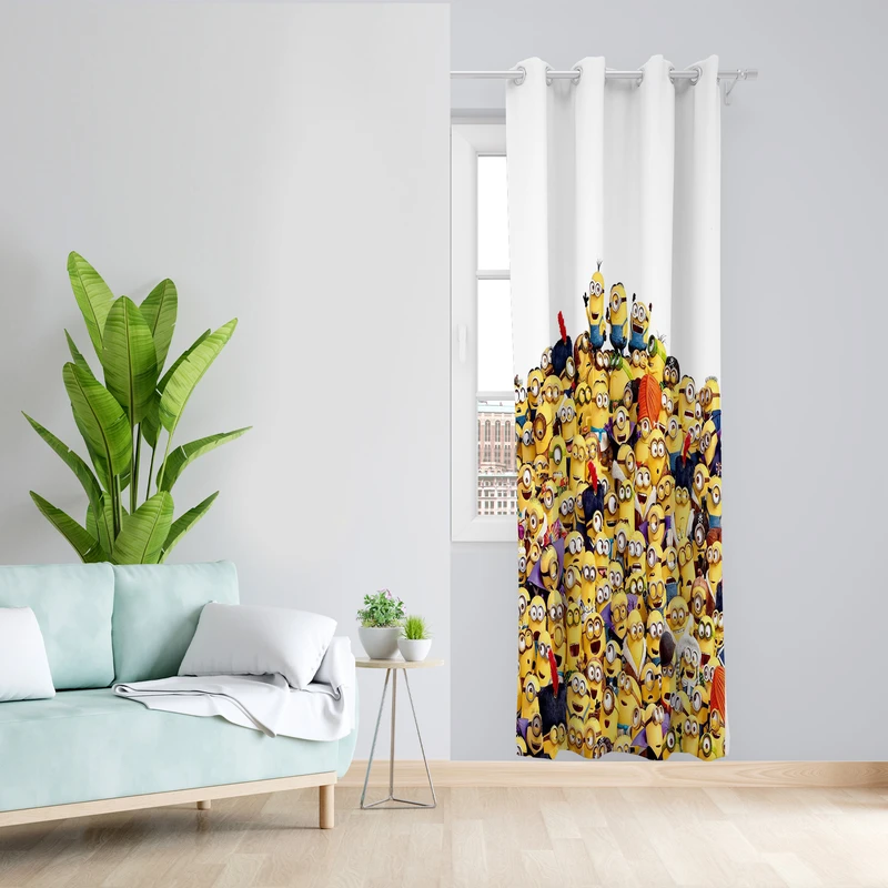 پرده طرح کودک مینیون مدل مخمل پانچی کد L 328R Z سایز 140x200 سانتی متر