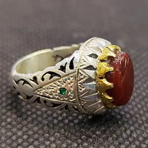 انگشتر نقره مردانه مدل سنگ عقیق یمانی کد 59