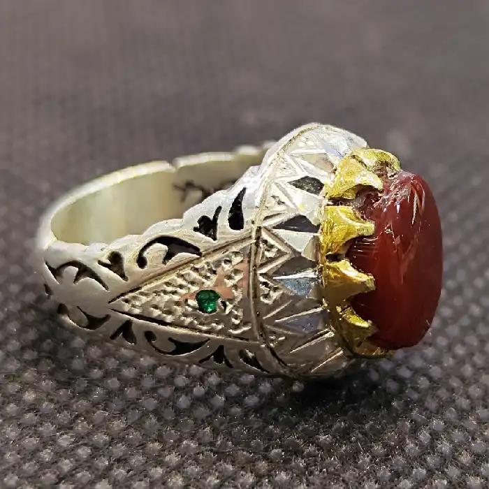 انگشتر نقره مردانه مدل سنگ عقیق یمانی کد 59