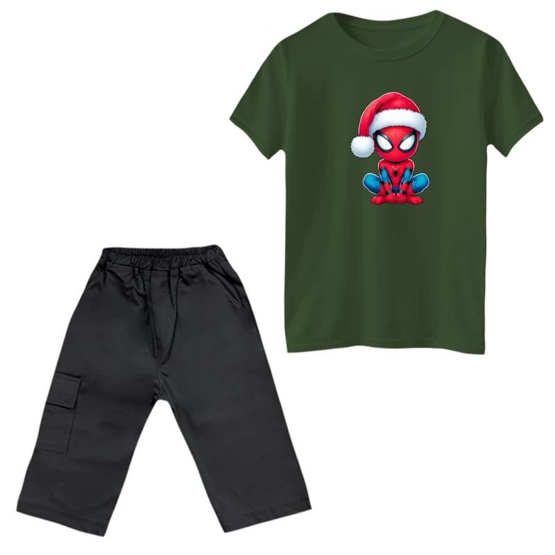 ست تی‌شرت و شلوارک پسرانه مدل اسپایدرمن کریسمس