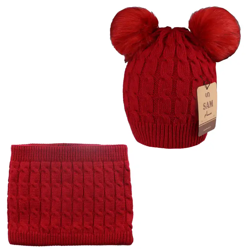 ست کلاه و شال گردن بافتنی بچگانه سام مدل داخل خز