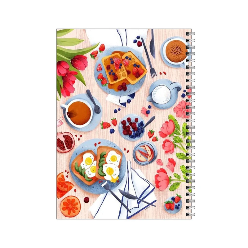 دفتر مشق 50 برگ بامبیلیپ طرح پترن صبحانه و گل های لاله کد 8919744