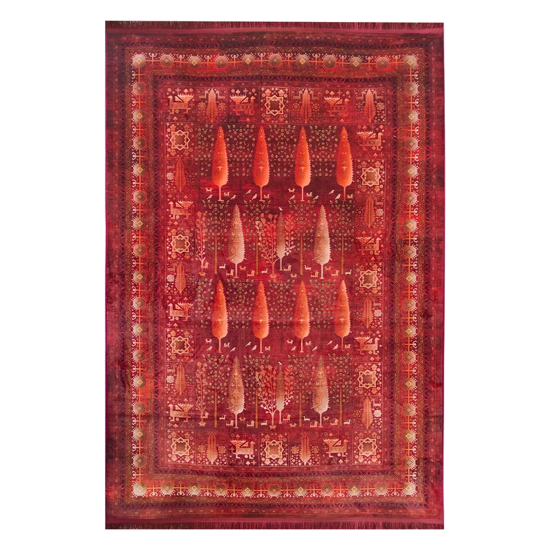 فرش ماشینی 1200 شانه زمینه لاکی حاشیه لاکی مدل 1027