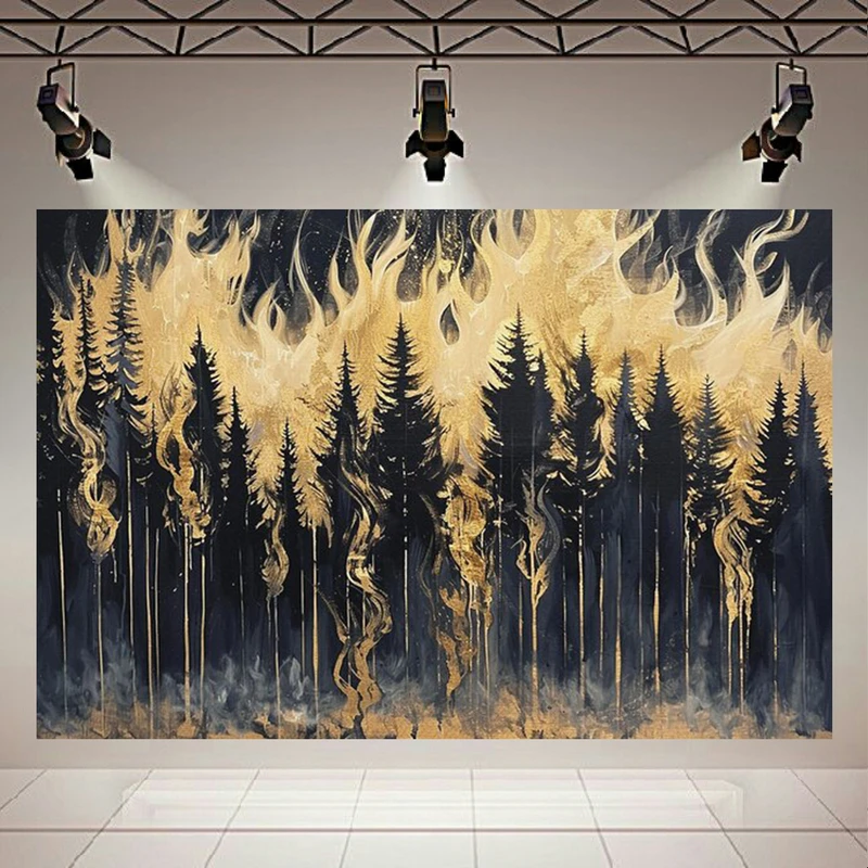 تابلو بوم طرح مخمل نقاشی انتزاعی جنگل مدل درختان آتشین کد AR304418