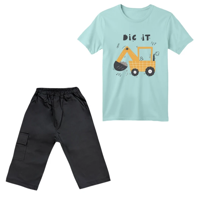 ست تی‌شرت آستین کوتاه و شلوارک پسرانه مدل ماشین کد ۱۰