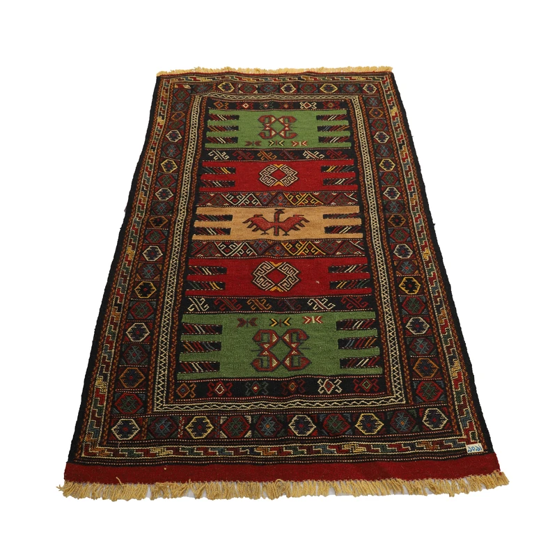 عکس شماره 2 : گلیم دستبافت یک و نیم متری مدل سفره کردی کد 4020468