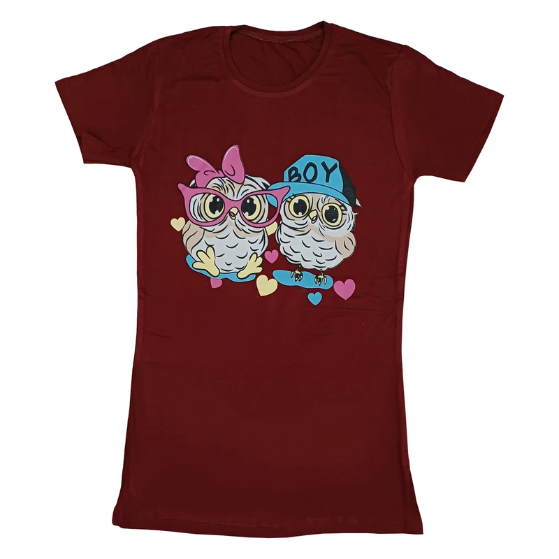 تی شرت آستین کوتاه زنانه مدل یقه گرد طرح جغدی جنس ویسکوز