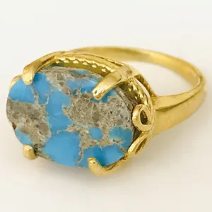 انگشتر نقره زنانه مدل چهارچنگ اسپرت مزین به فیروزه نیشابوری