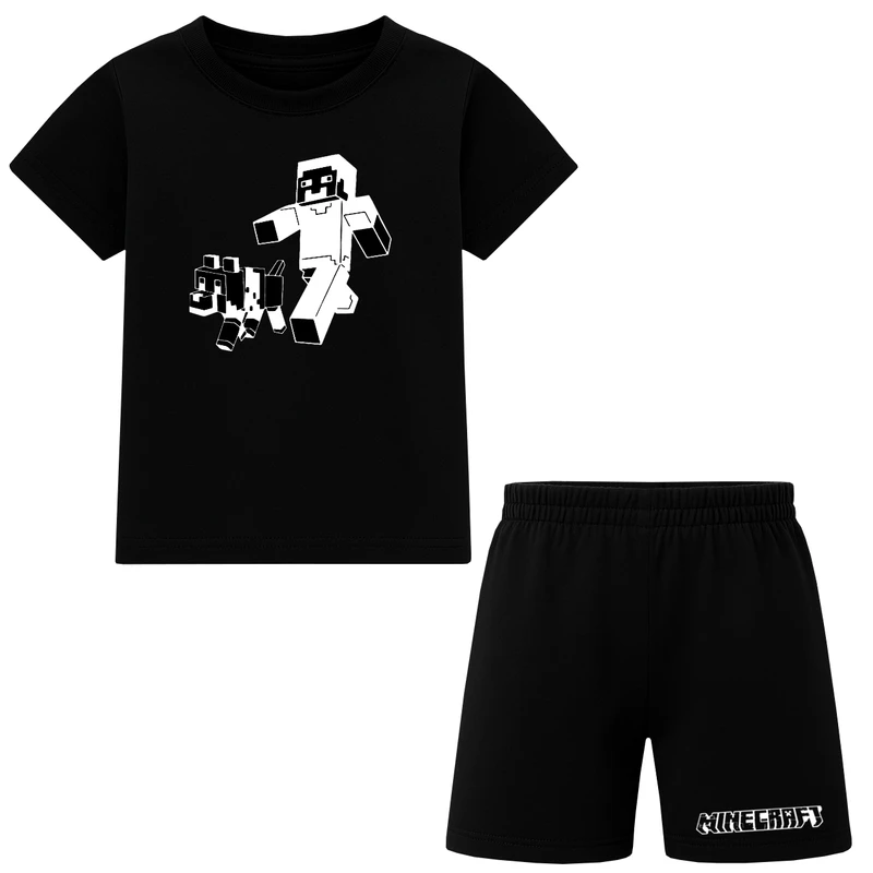 ست تی شرت آستین کوتاه و شلوارک راحتی پسرانه مدل M010 طرح ماینکرفت