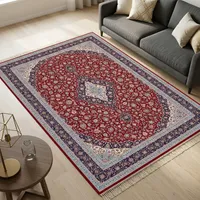 فرش ماشینی 1200 شانه زمینه لاکی حاشیه سرمه ای مدل خاطره کویر کاشان کاشان 