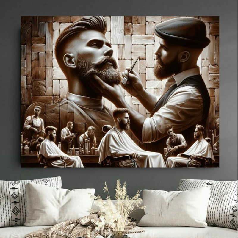 تابلو بوم طرح مخمل آرایشگاه مردانه مدل پیرایش شیک کد GR1517