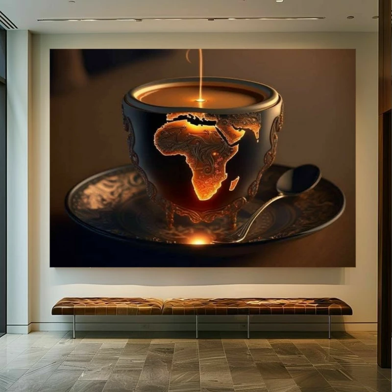 تابلو بوم طرح مخمل فنجان قهوه شیک مدل آفریقا کد PY239