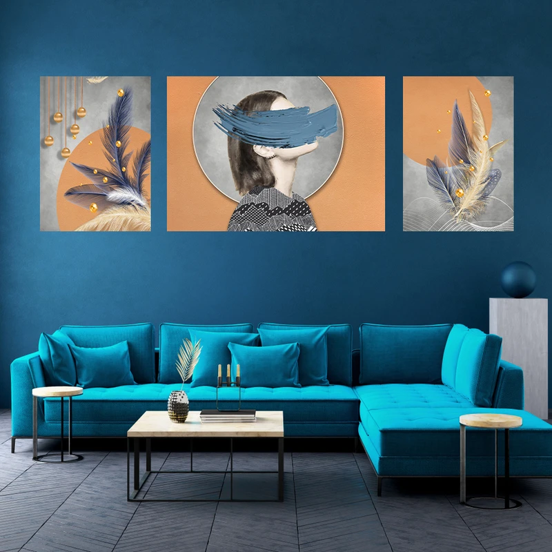 تابلو بوم طرح زن و پر کد mrart1152 مجموعه 3 عددی