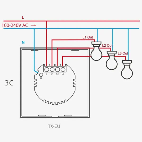 کلید لمسی هوشمند سونوف مدل سه پل کد TX-T1EU3C