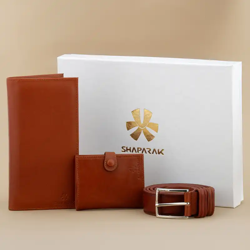 ست هدیه مردانه شاپرک مدل چرم طبیعی